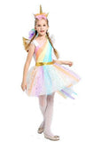 Halloween Girl's Unicorn Rainbow Princess Dress Cosplay Costume