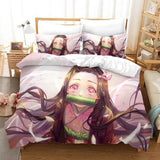 Demon Slayer Kamado Nezuko Cosplay Bedding Set Duvet Cover Halloween Bed Sheets